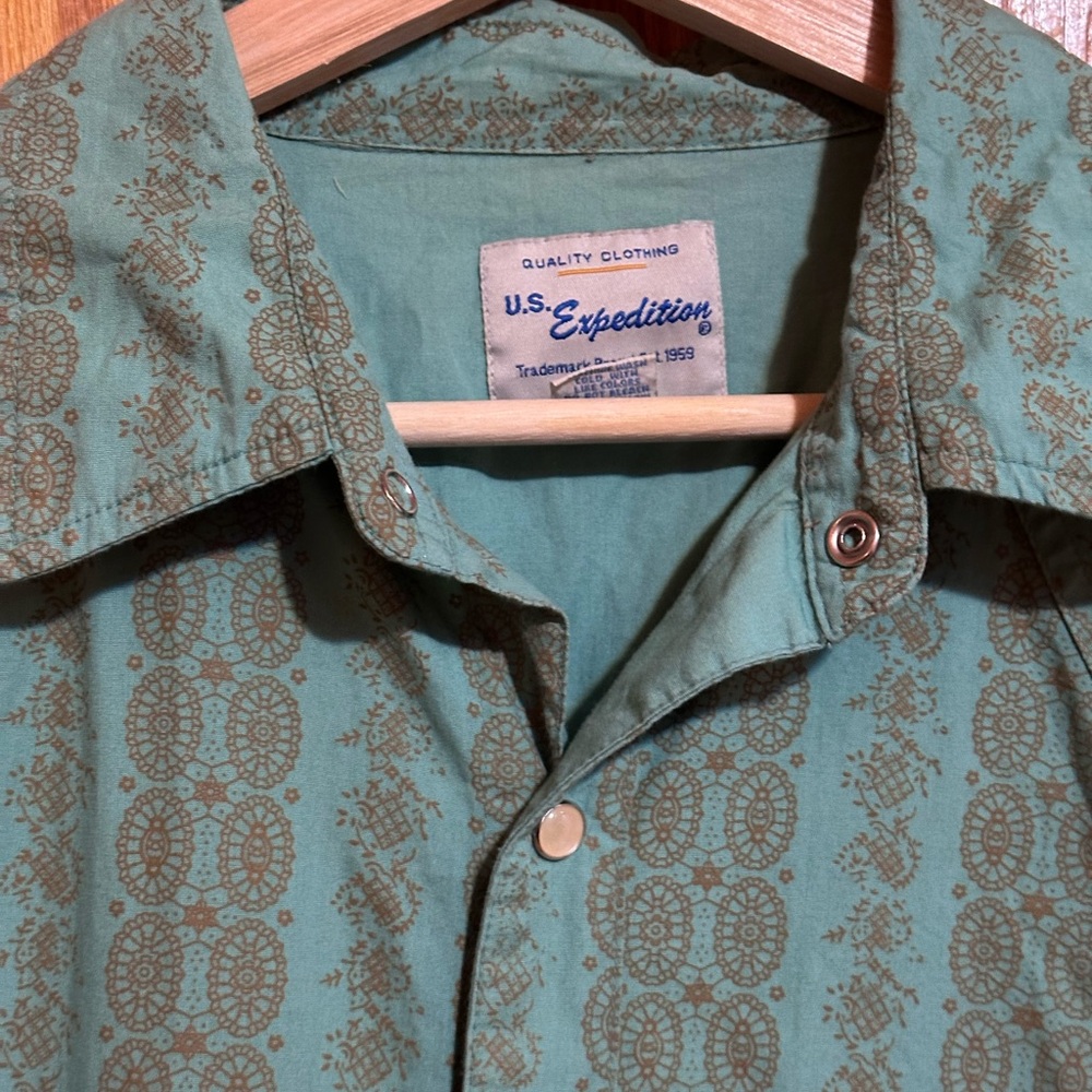 U.S. Expedition men’s western pearl snap shirt sz large 100% cotton - Picture 3 of 10